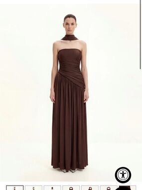 JW PEI Strapless Chocolate Brown Draped Evening Gown